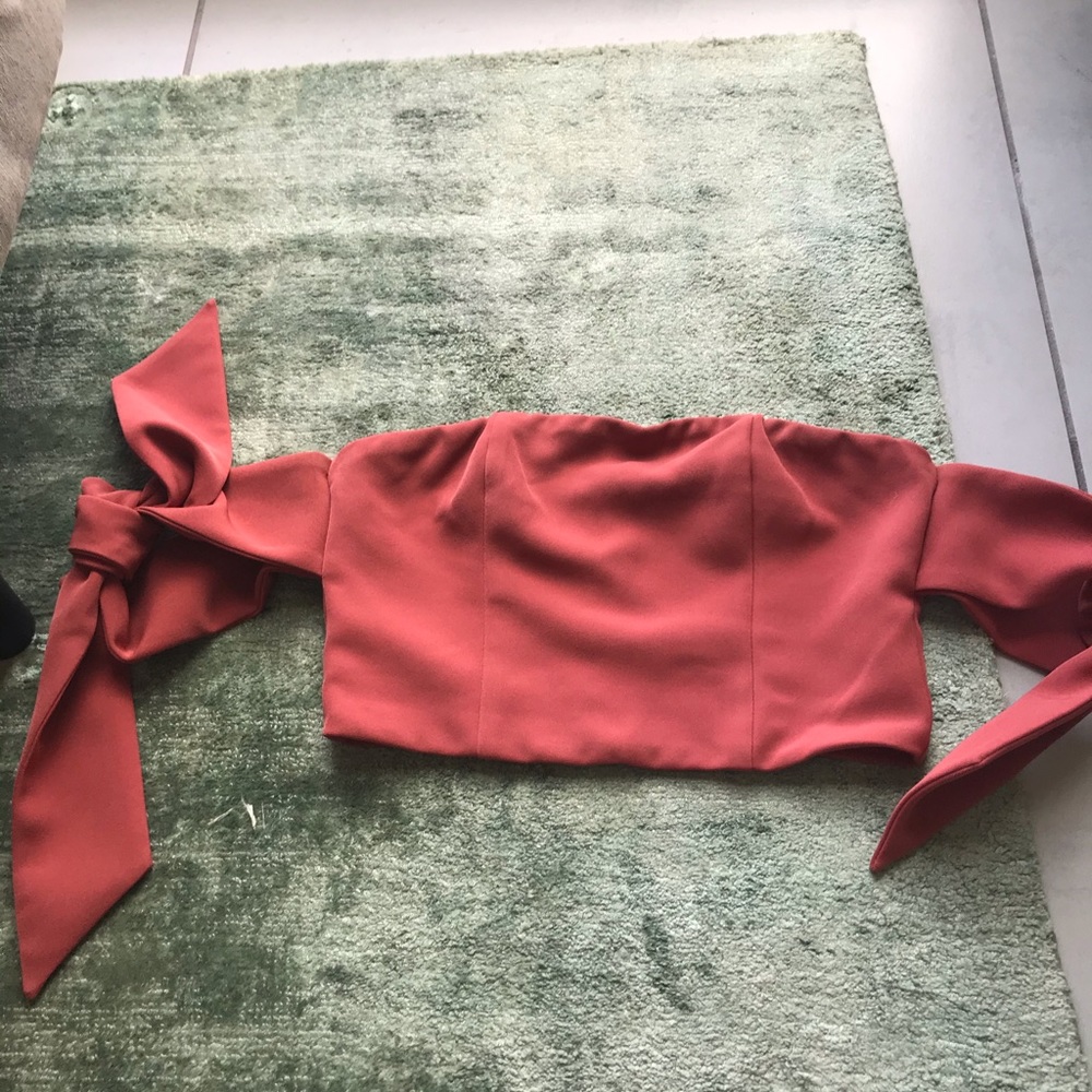 Rose colored bandeau top with tie sleeves